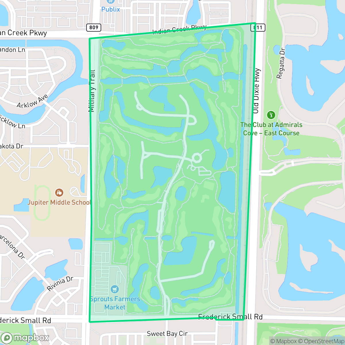 Map showing the location of Admirals Cove Golf Village, Jupiter, FL