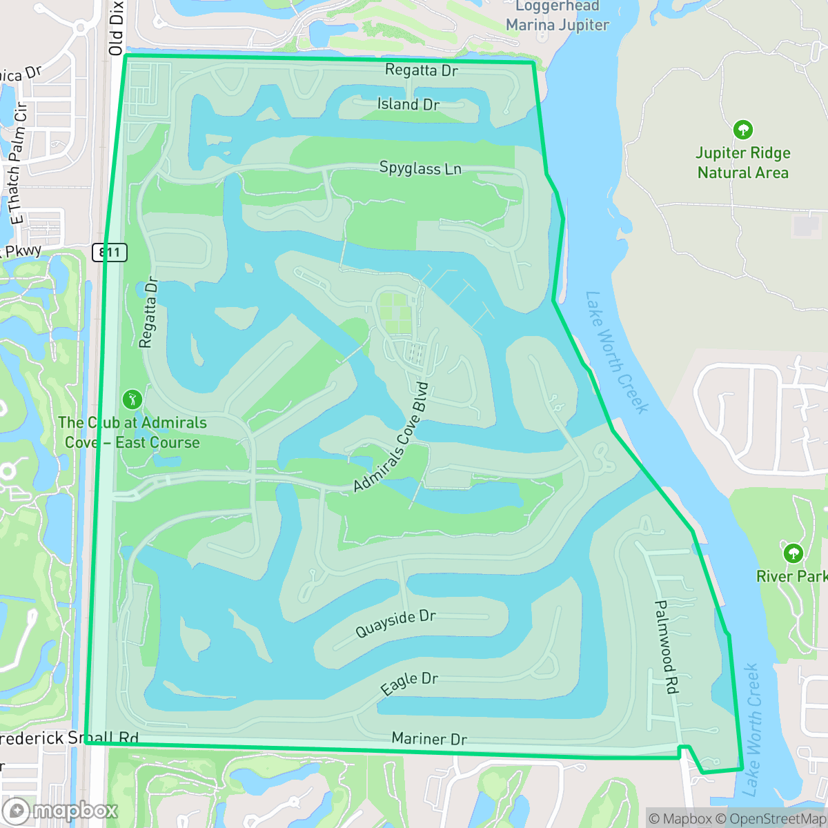 Map showing the location of Admirals Cove, Jupiter, FL