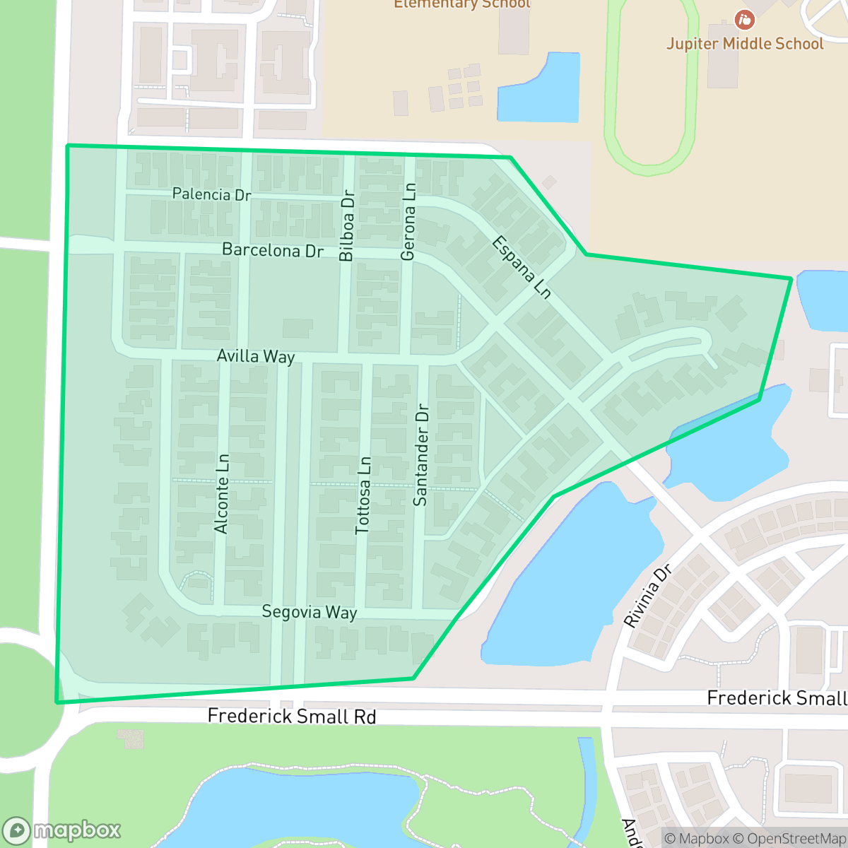 Map showing the location of Valencia, Jupiter, FL