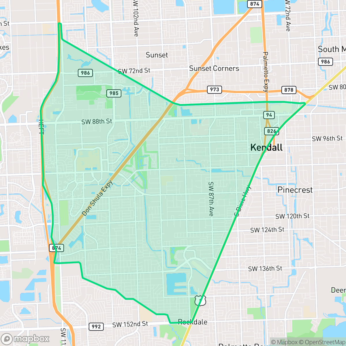 Map showing the location of Kendall, FL — coverage area
