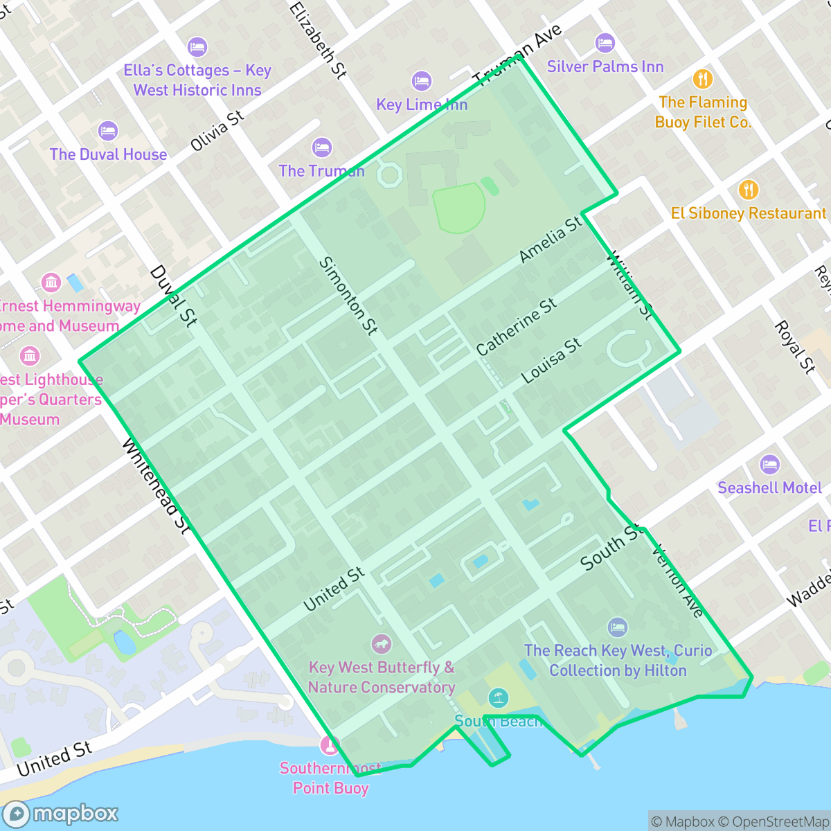 Map showing the location of Upper Duvall, Key West, FL