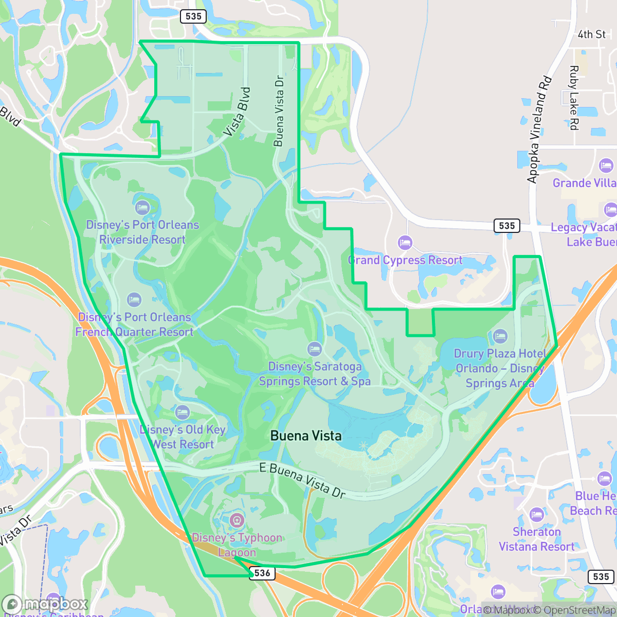 Map showing the location of Lake Buena Vista, FL — coverage area