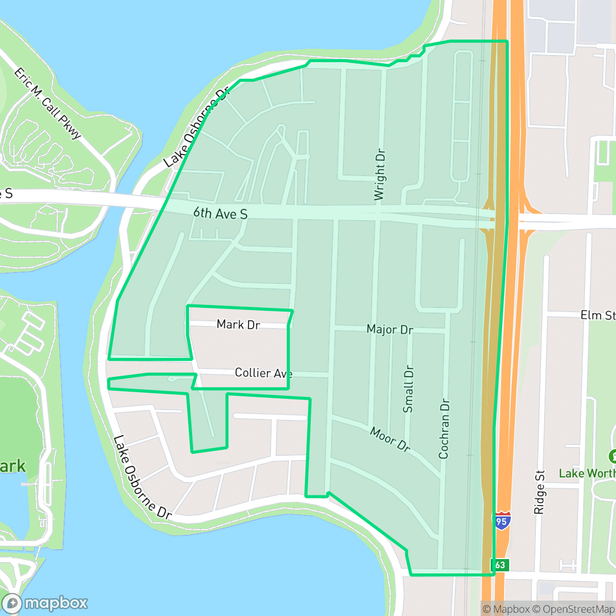 Map showing the location of Lake Osborne, Lake Worth Beach, FL