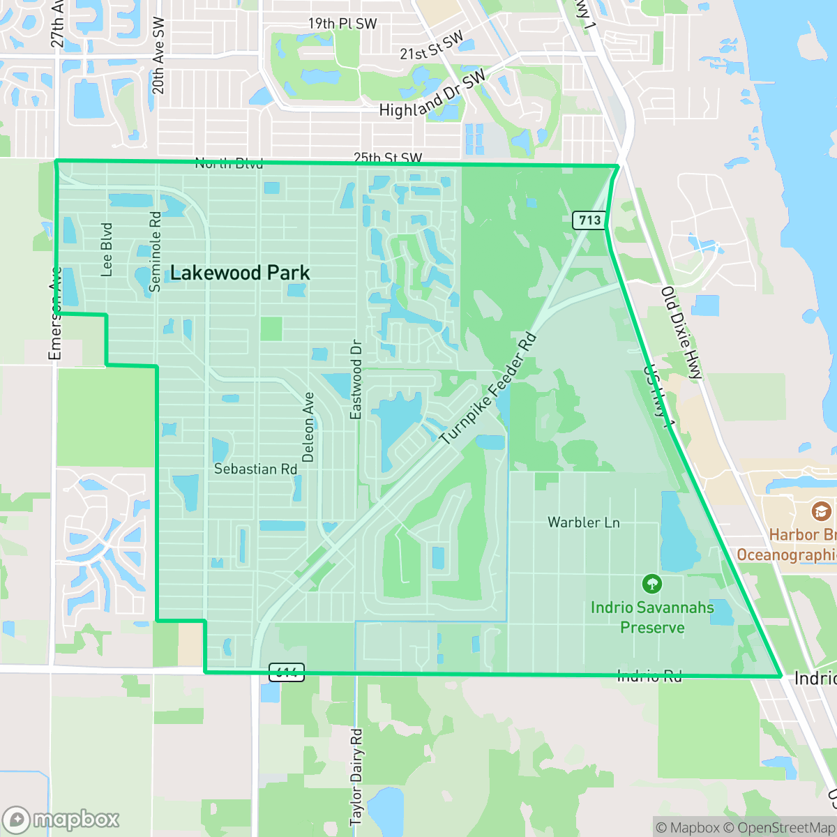 Map showing the location of Lakewood Park, FL — coverage area