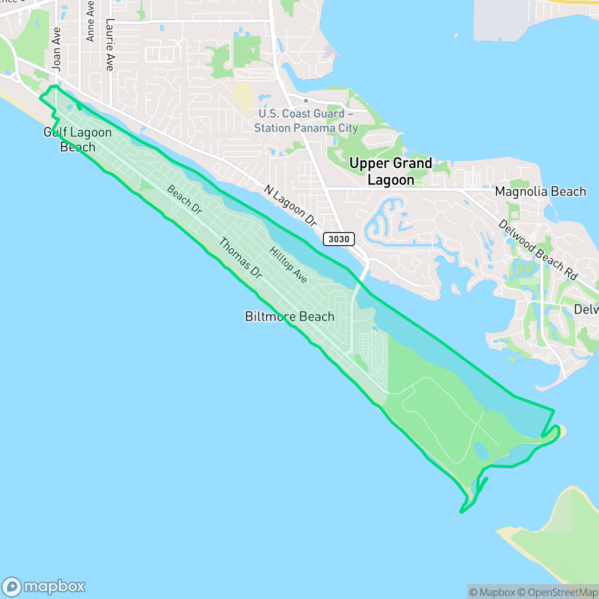 Map showing the location of Lower Grand Lagoon, Lower Grand Lagoon, FL