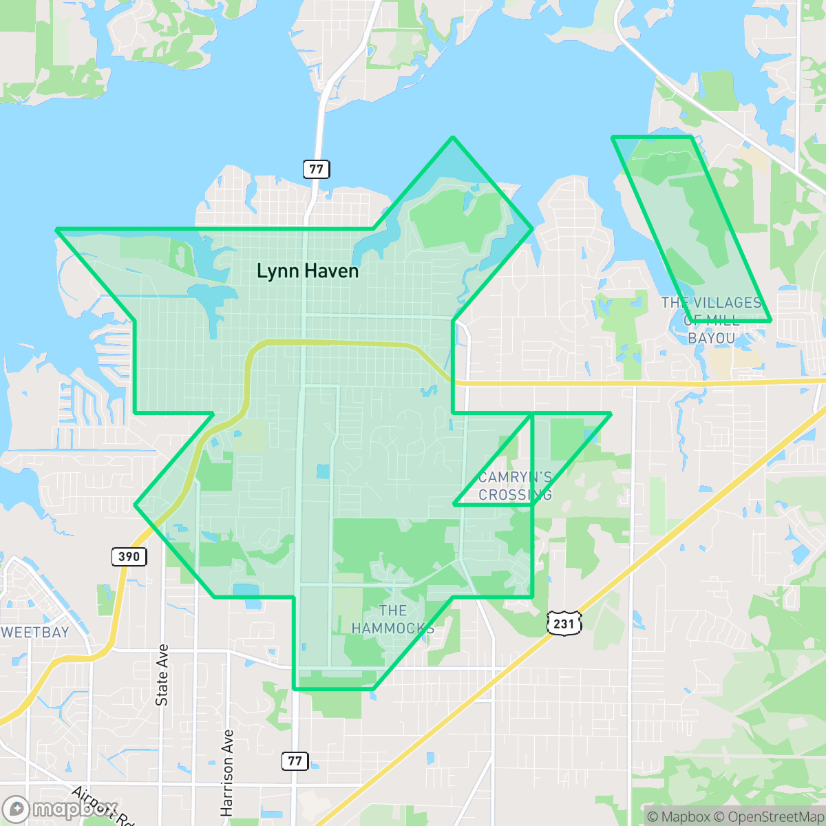 Map showing the location of Lynn Haven, FL — coverage area