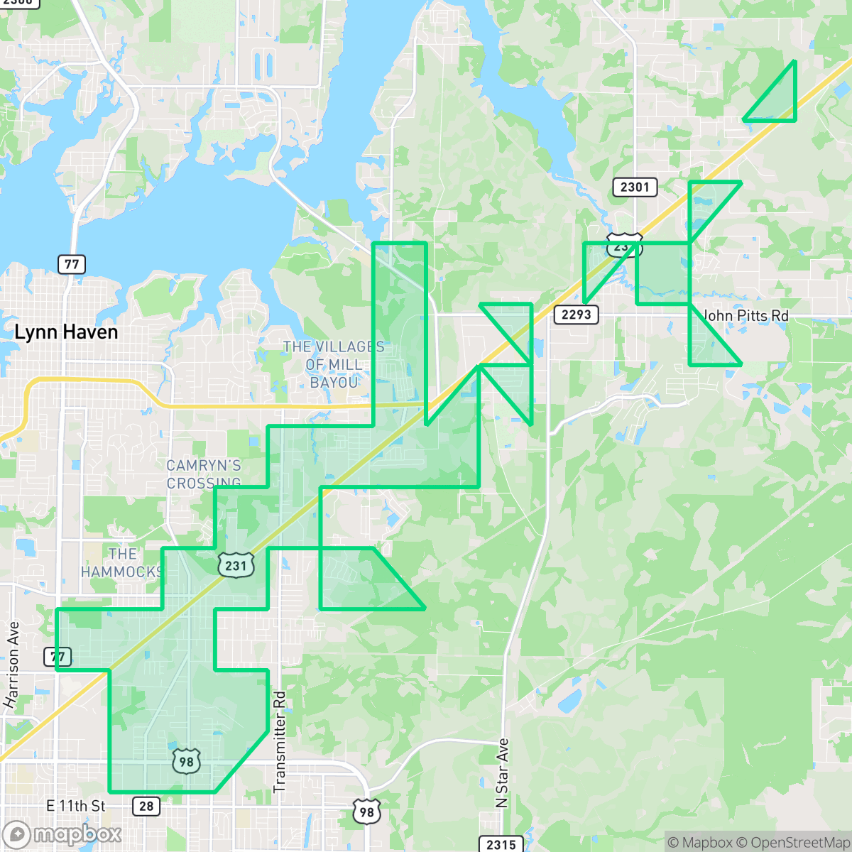 Map showing the location of Cedar Grove, Lynn Haven, FL