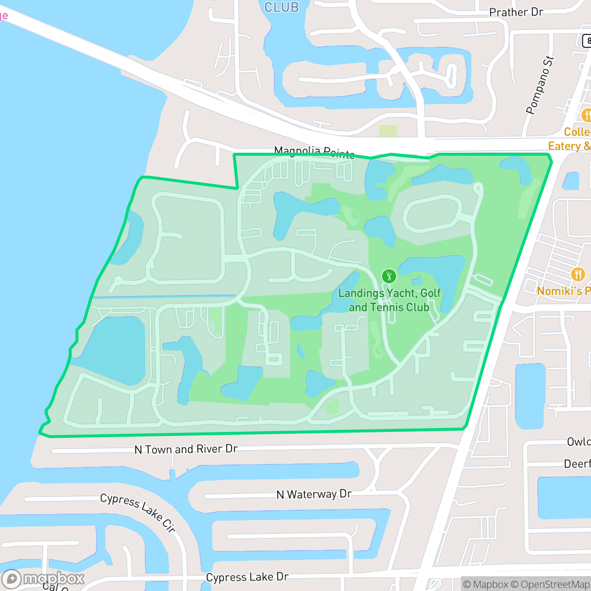 Map showing the location of Landings Yacht, Golf and Tennis Club, McGregor, FL