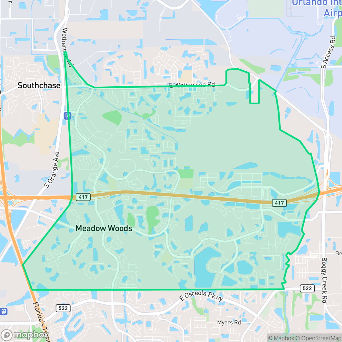 Map showing the location of Meadow Woods, Meadow Woods, FL