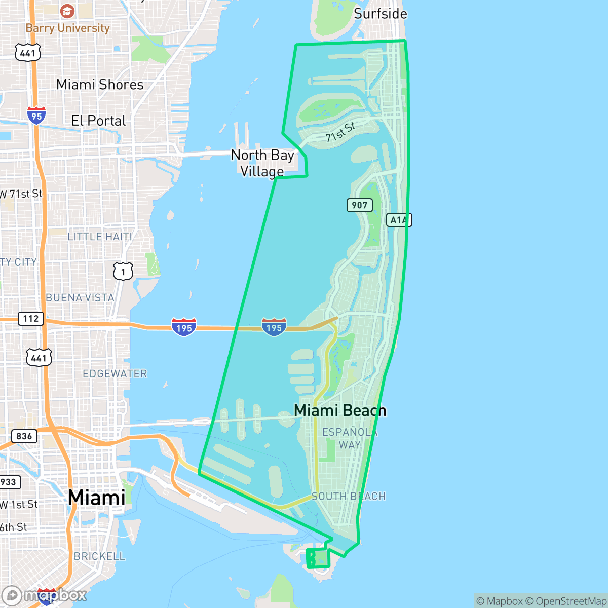 Map showing the location of Miami Beach, FL — coverage area