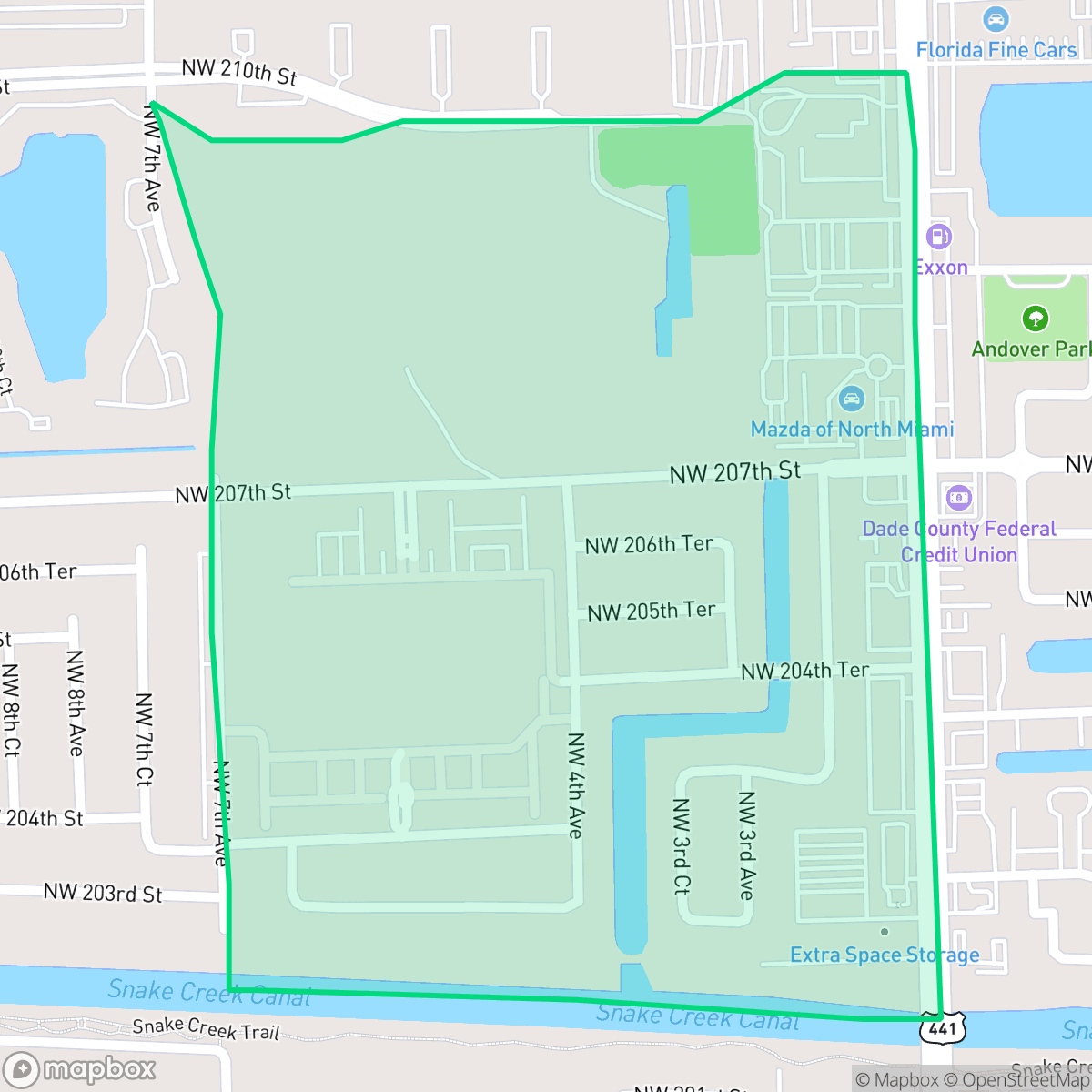 Map showing the location of Andover, Miami Gardens, FL