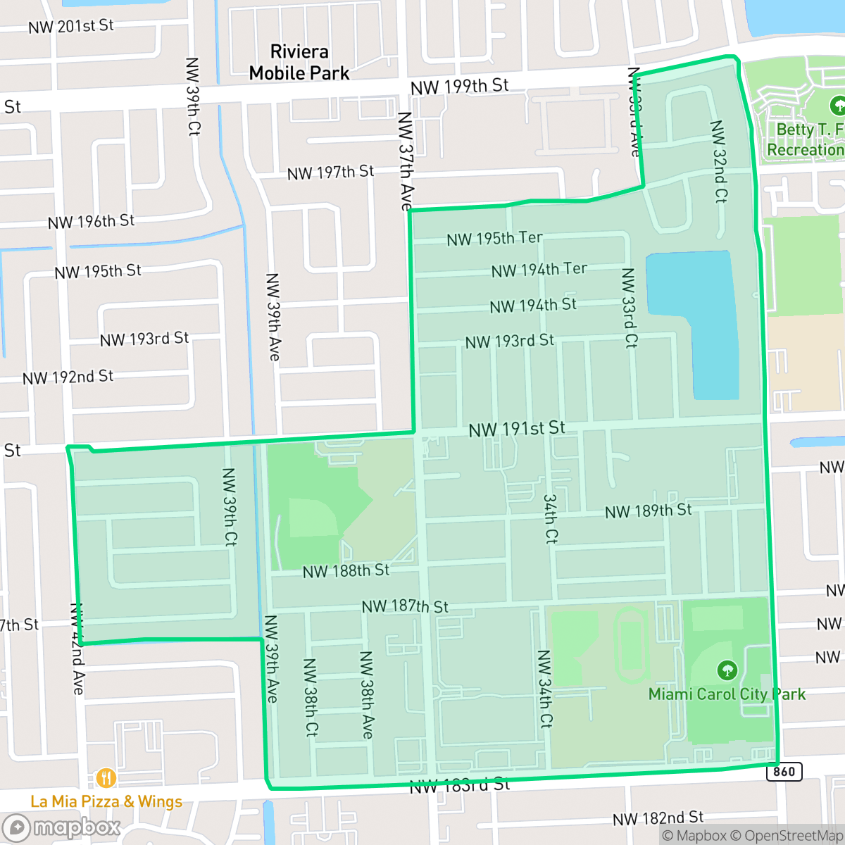 Map showing the location of Carol City North, Miami Gardens, FL
