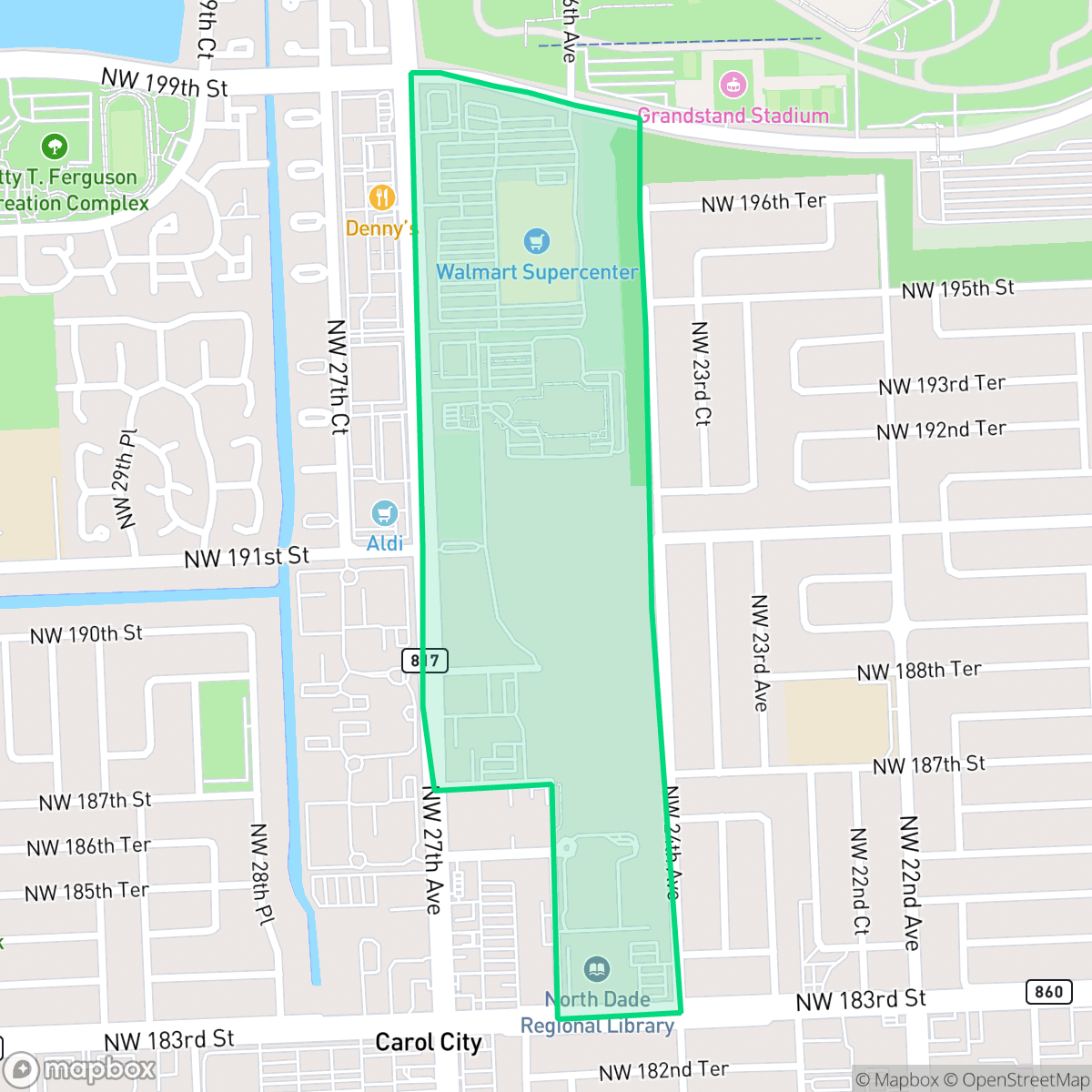 Map showing the location of Dolphin Center South, Miami Gardens, FL