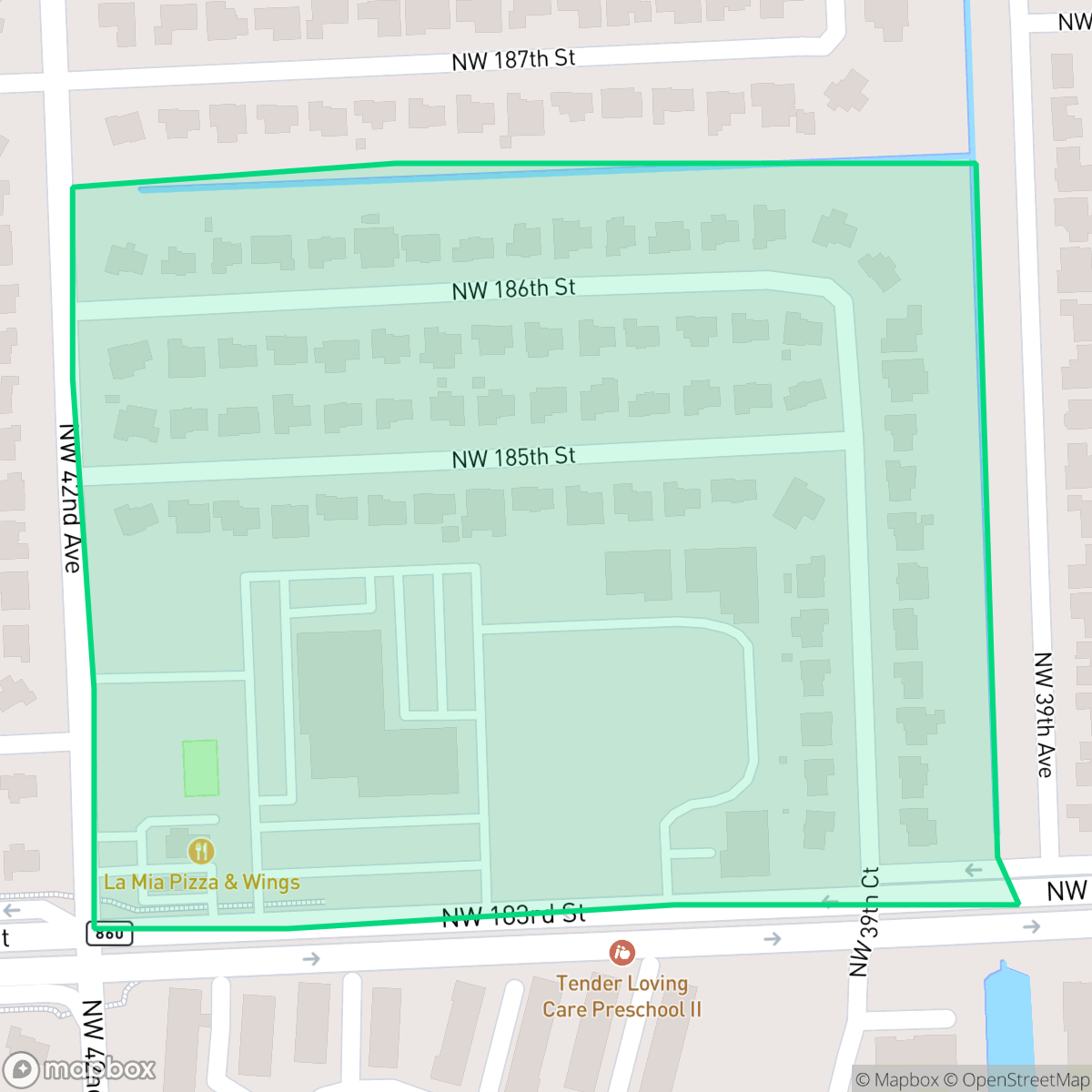 Map showing the location of Garden Cicle, Miami Gardens, FL