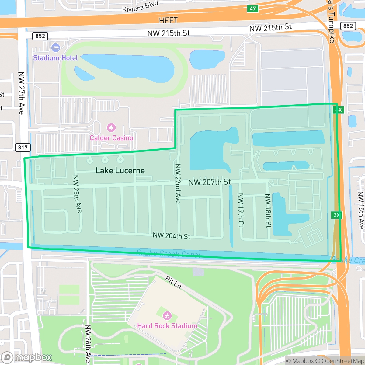Map showing the location of Lake Lucerne, Miami Gardens, FL