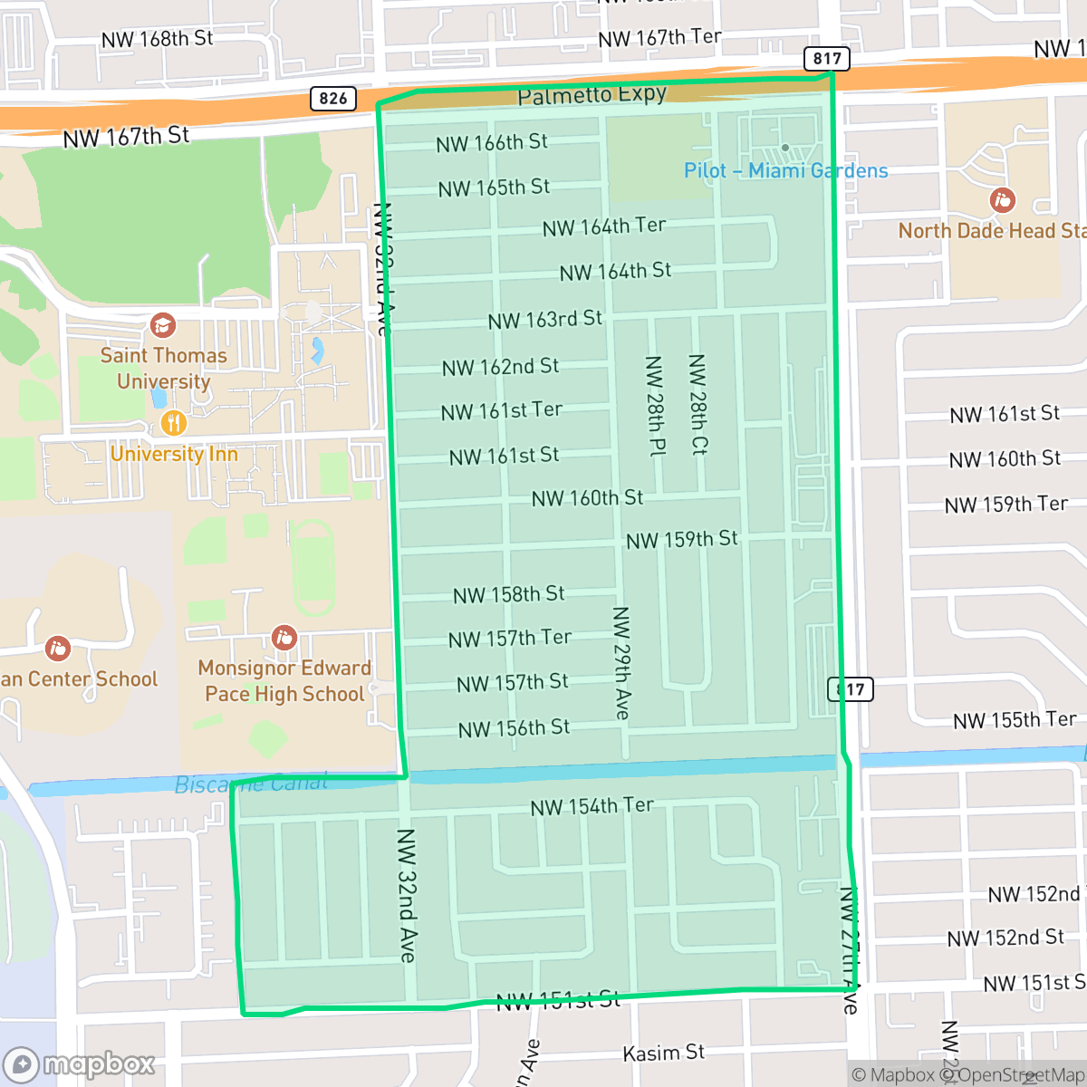 Map showing the location of Pine Tree Park/ Golden Highlands, Miami Gardens, FL