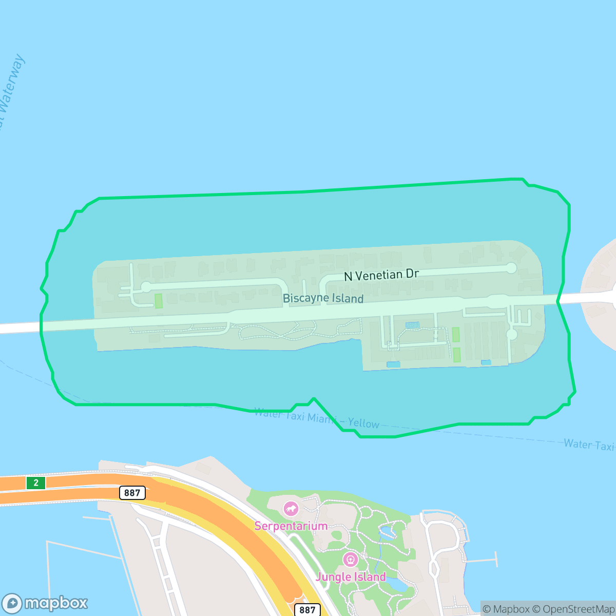 Map showing the location of Biscayne Island, Miami, FL