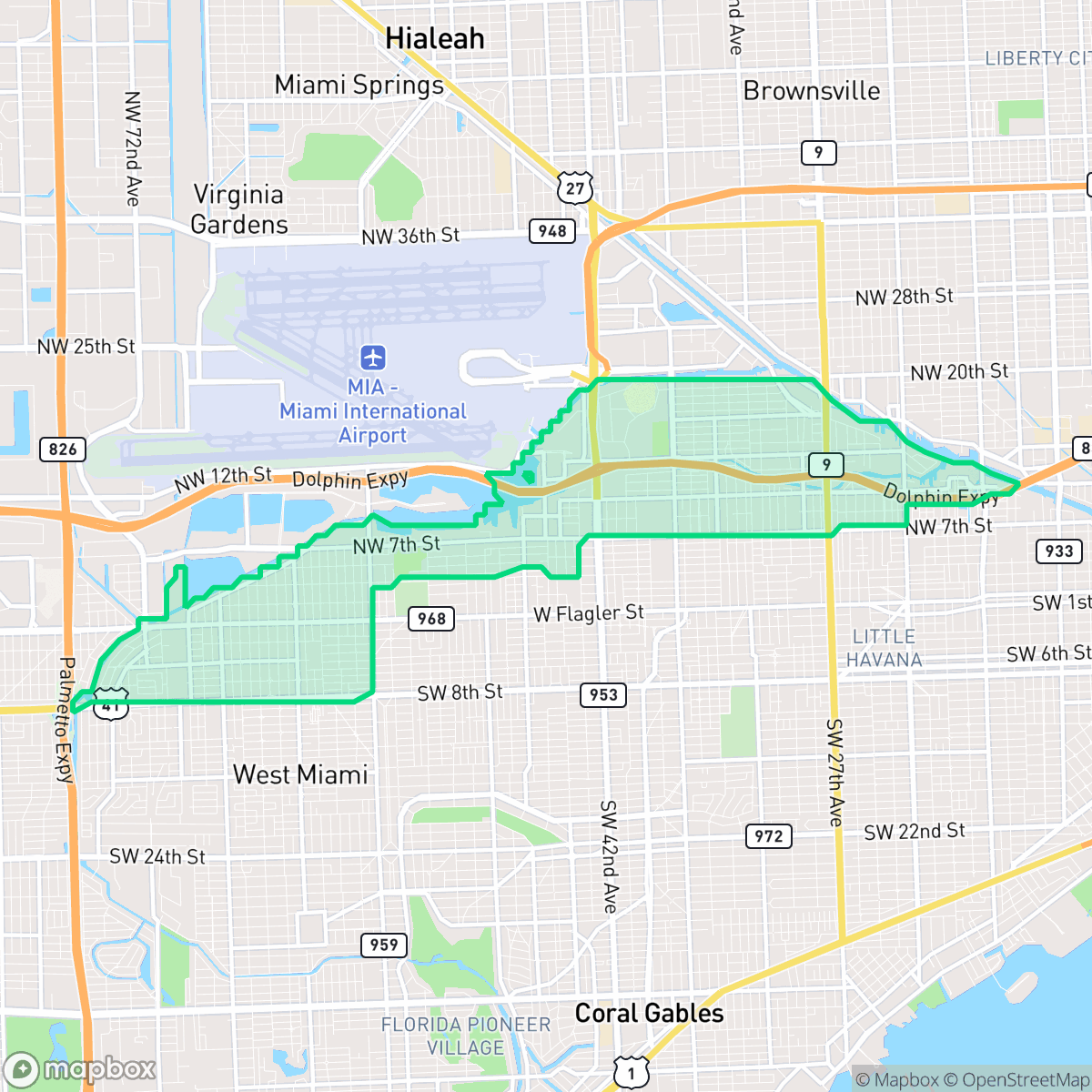 Map showing the location of Flagami, Miami, FL