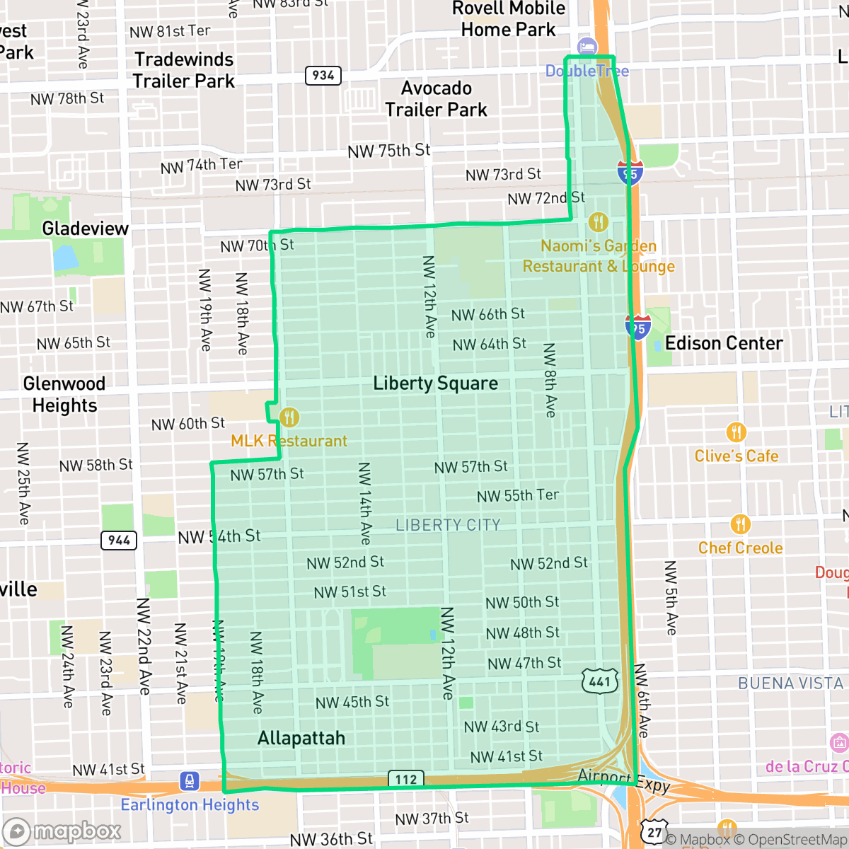 Map showing the location of Liberty City, Miami, FL