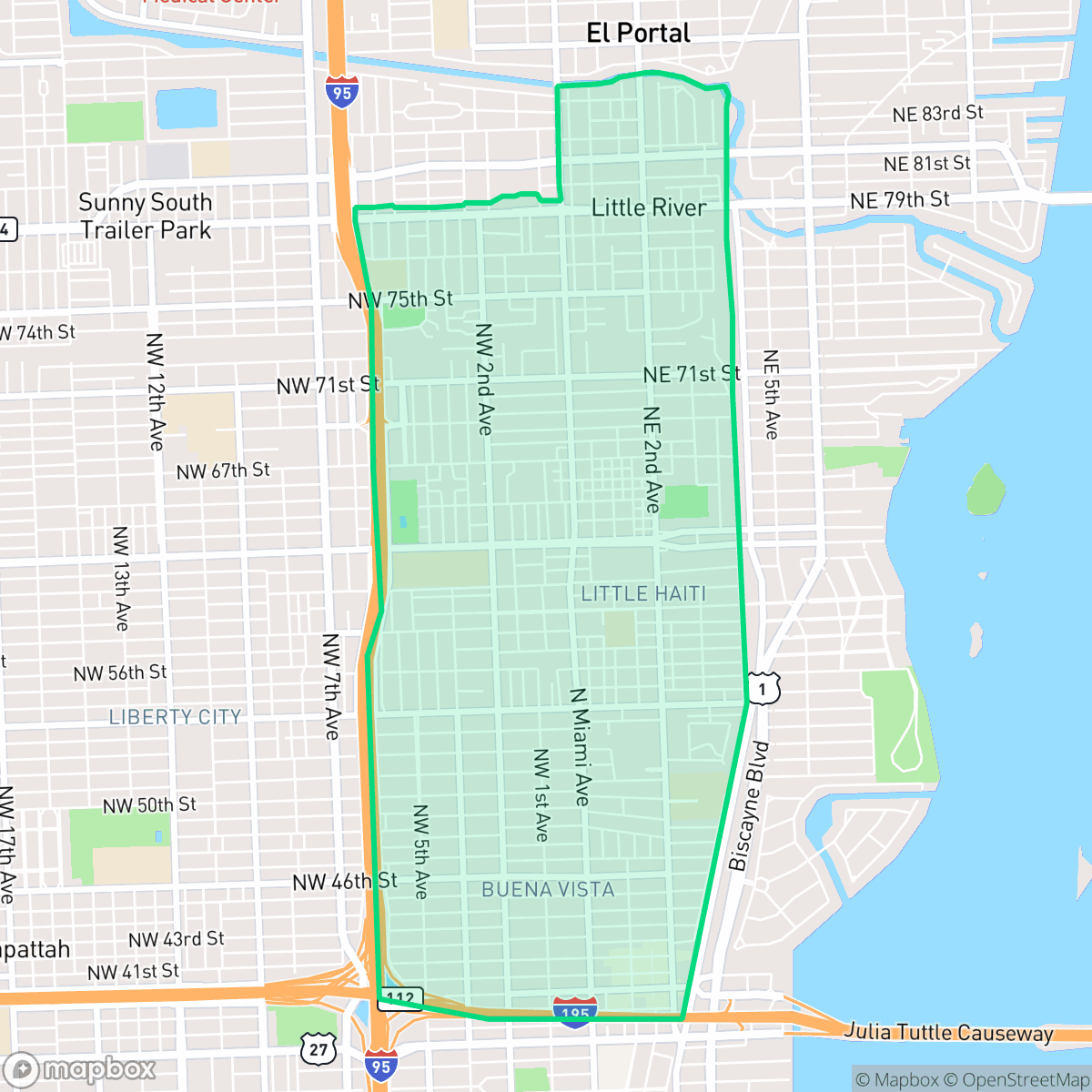 Map showing the location of Little Haiti, Miami, FL