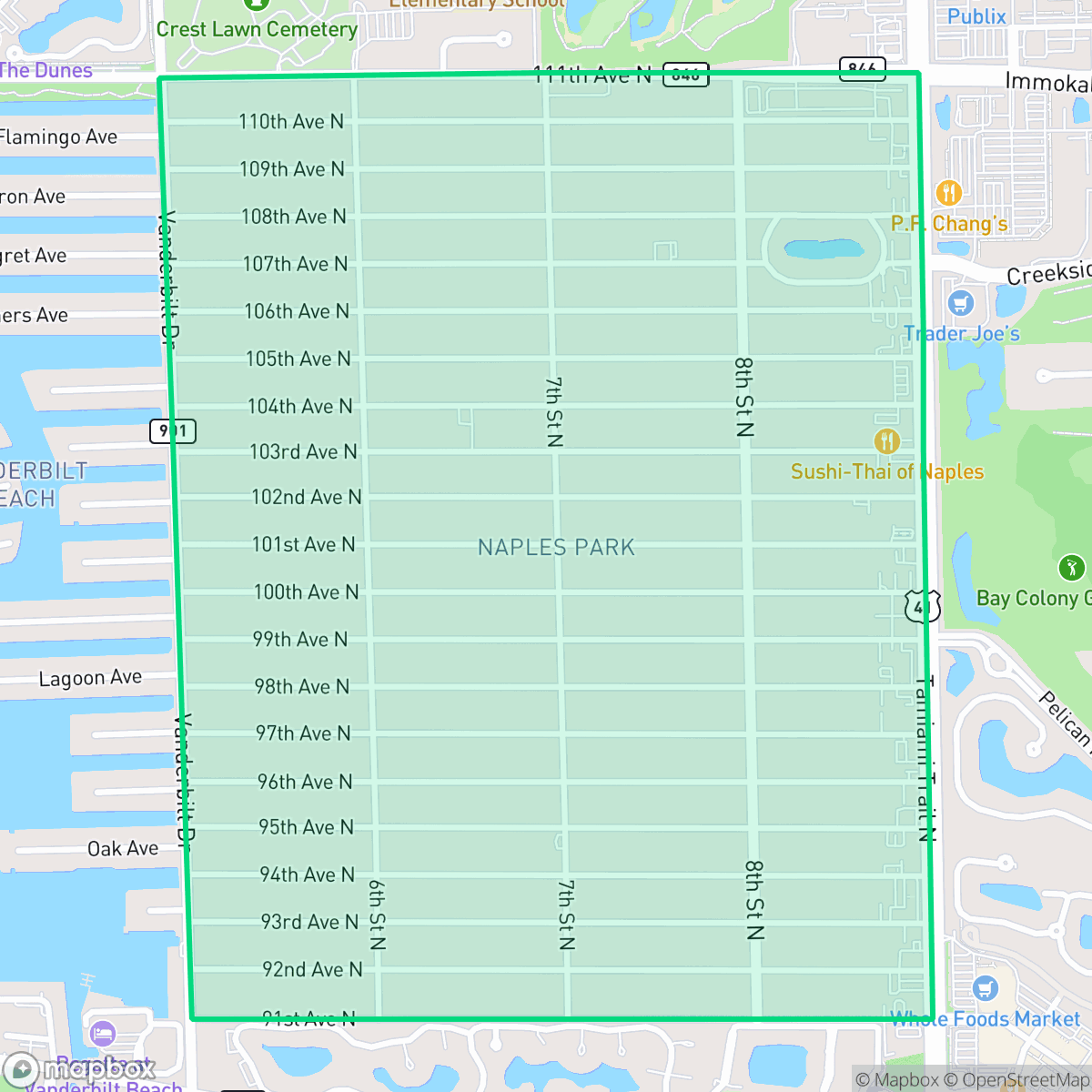 Map showing the location of Naples Park, FL — coverage area