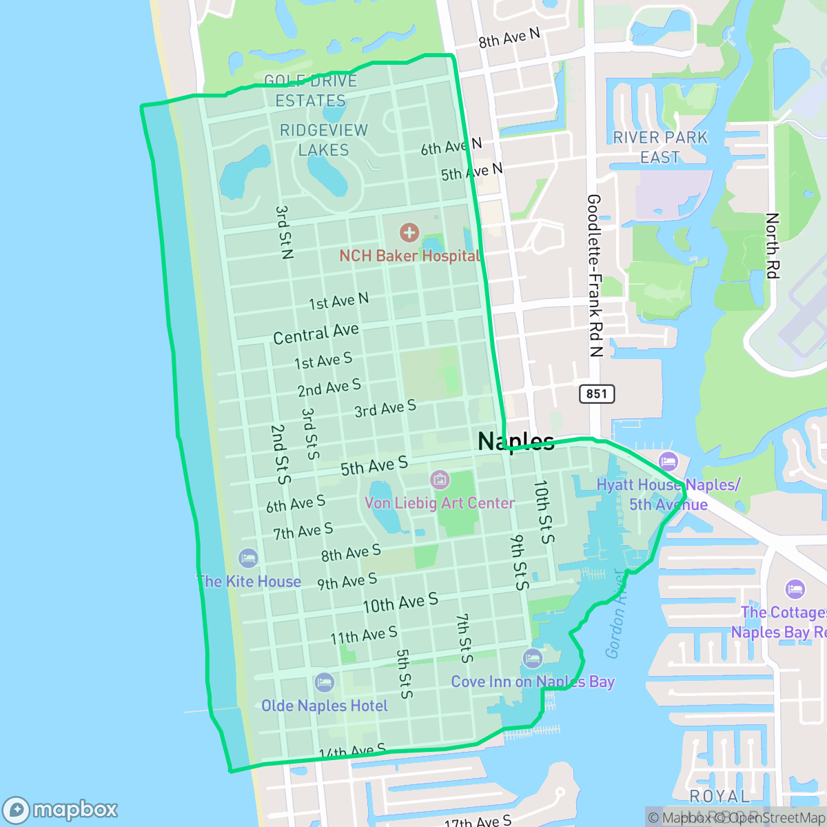 Map showing the location of Old Naples, Naples, FL
