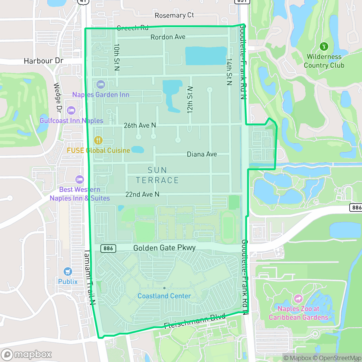 Map showing the location of Sun Terrace, Naples, FL
