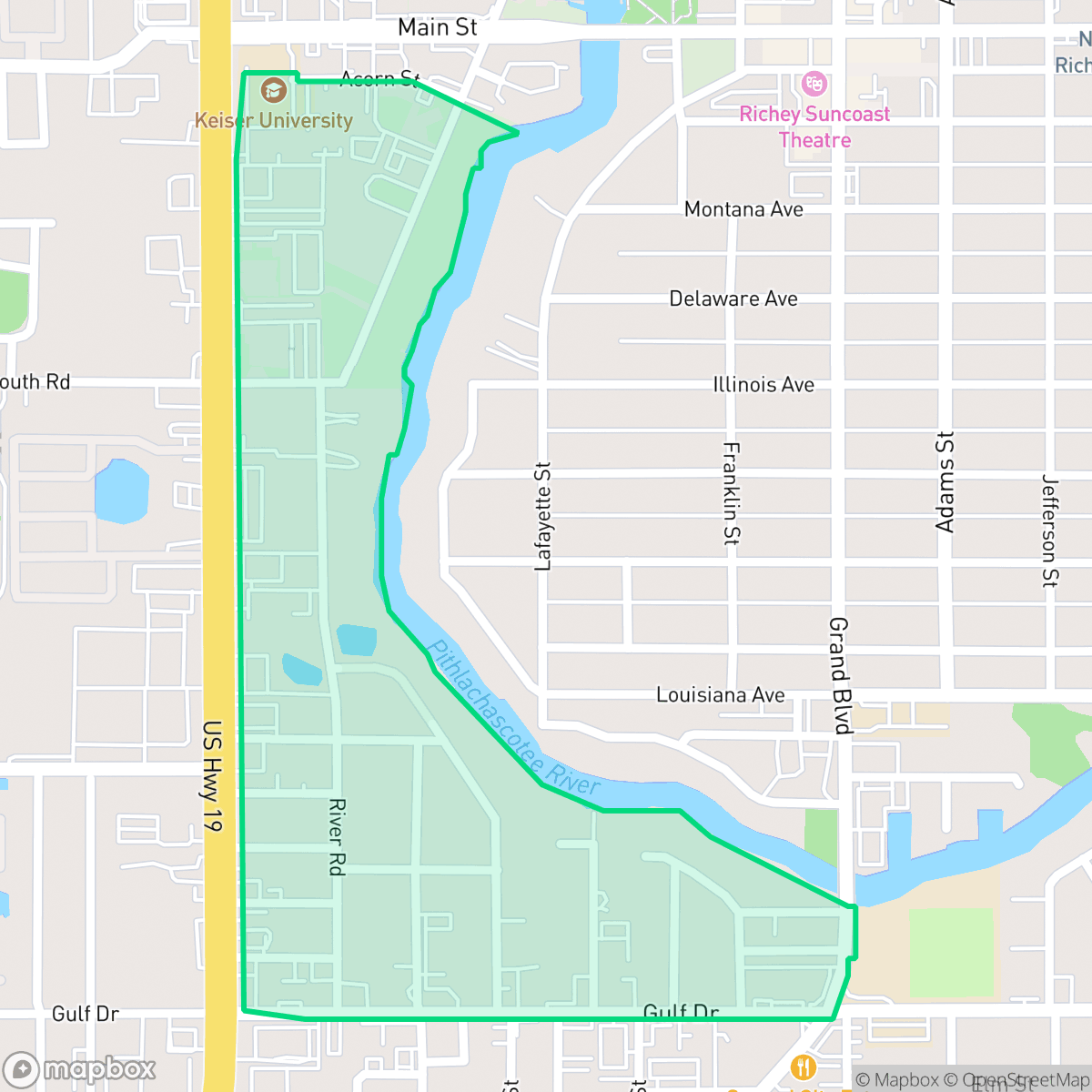 Map showing the location of South River, New Port Richey, FL