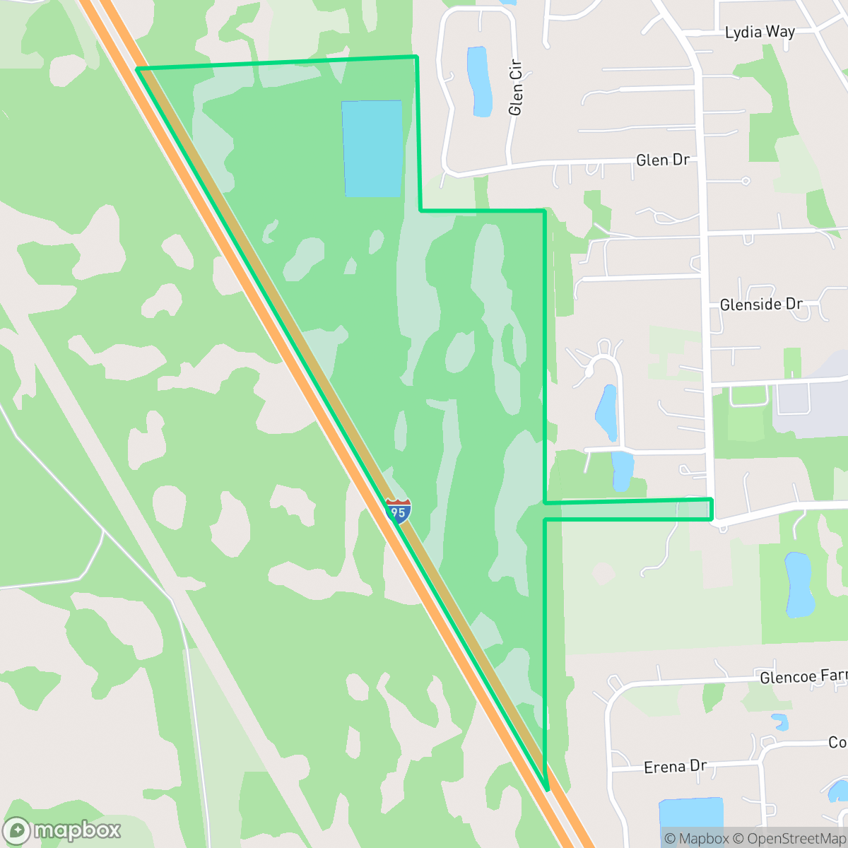 Map showing the location of Glencoe, New Smyrna Beach, FL