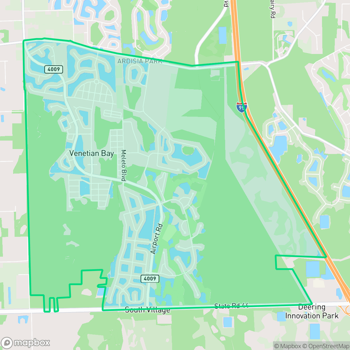 Map showing the location of North Village, New Smyrna Beach, FL