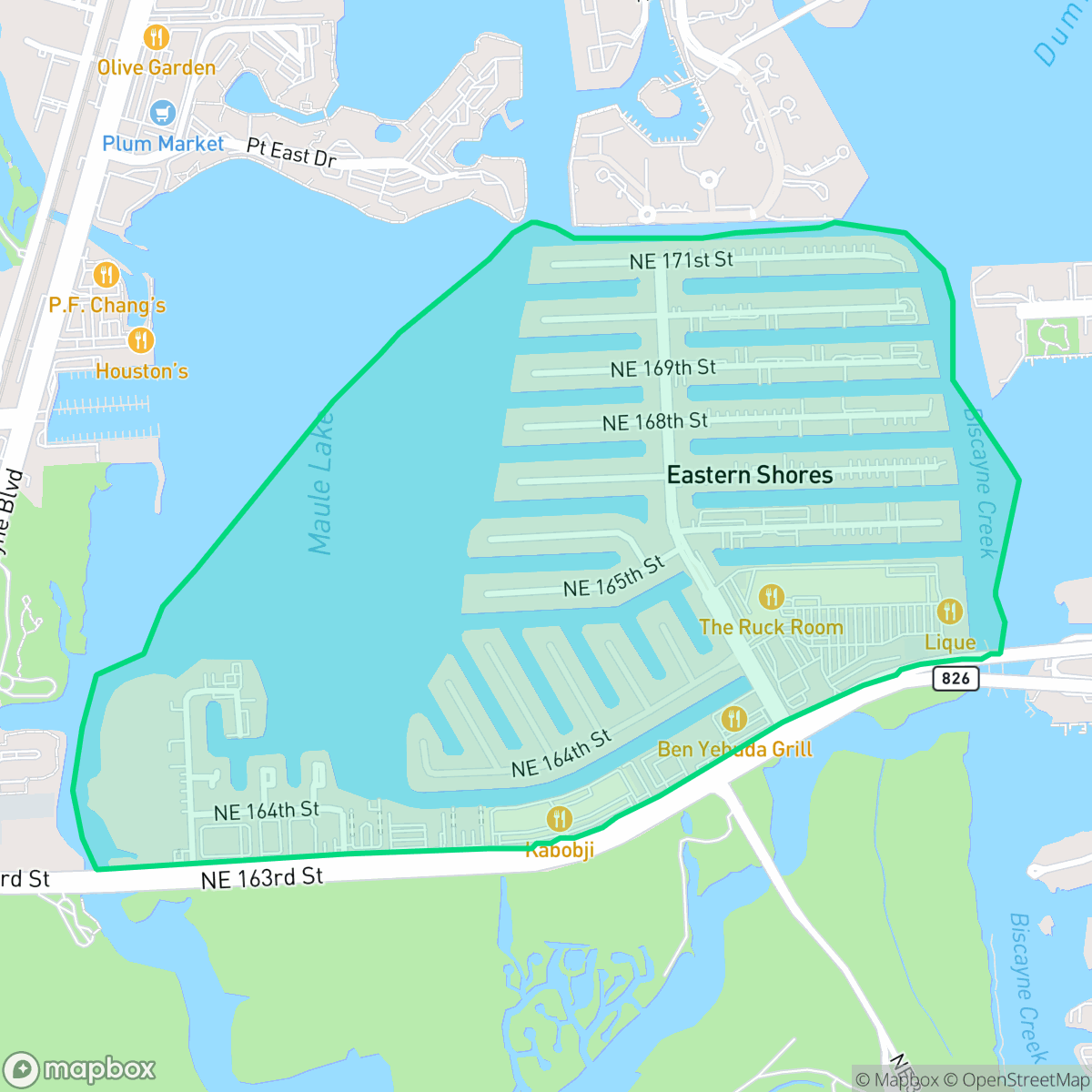 Map showing the location of Eastern Shores, North Miami Beach, FL