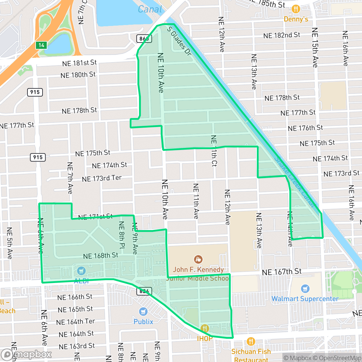 Map showing the location of Winward, North Miami Beach, FL