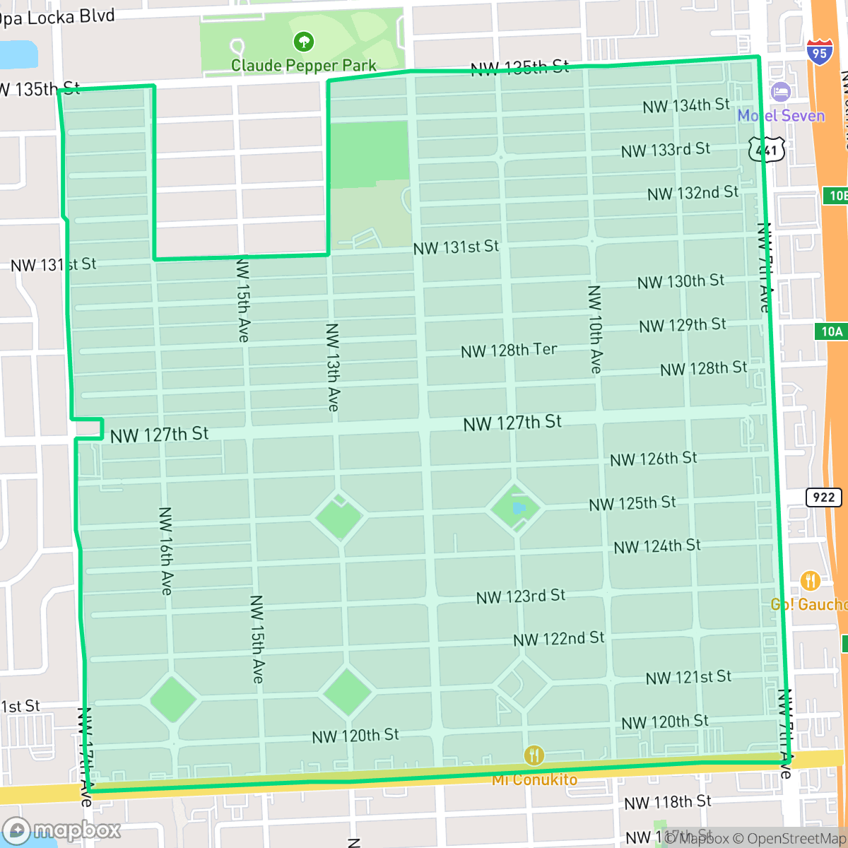 Map showing the location of Westside/Sunkist Grove, North Miami, FL