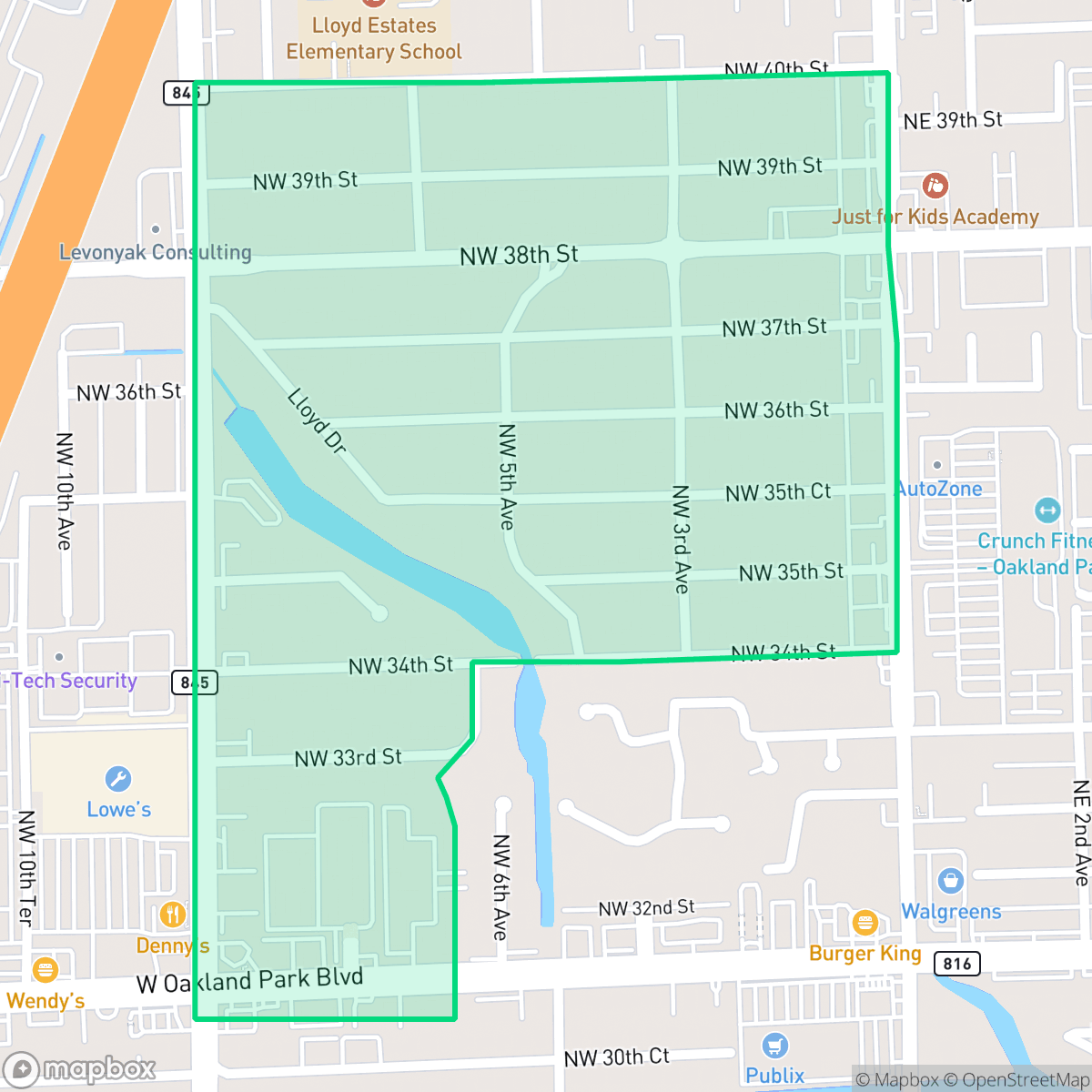 Map showing the location of Lloyd Estates, Oakland Park, FL
