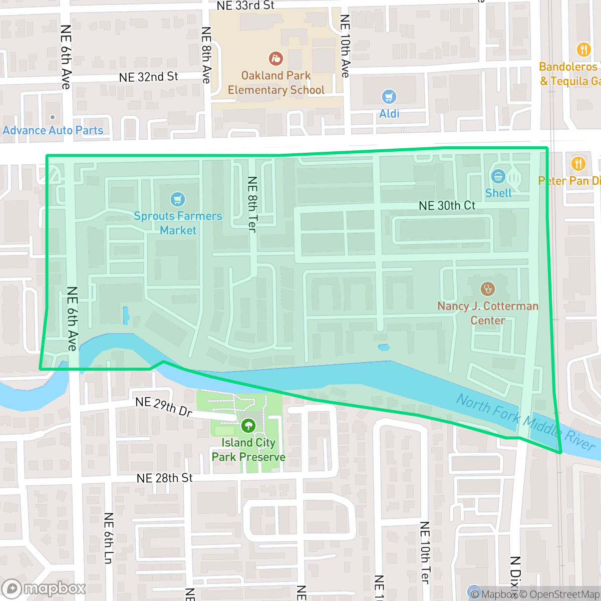Map showing the location of Rivers Edge, Oakland Park, FL