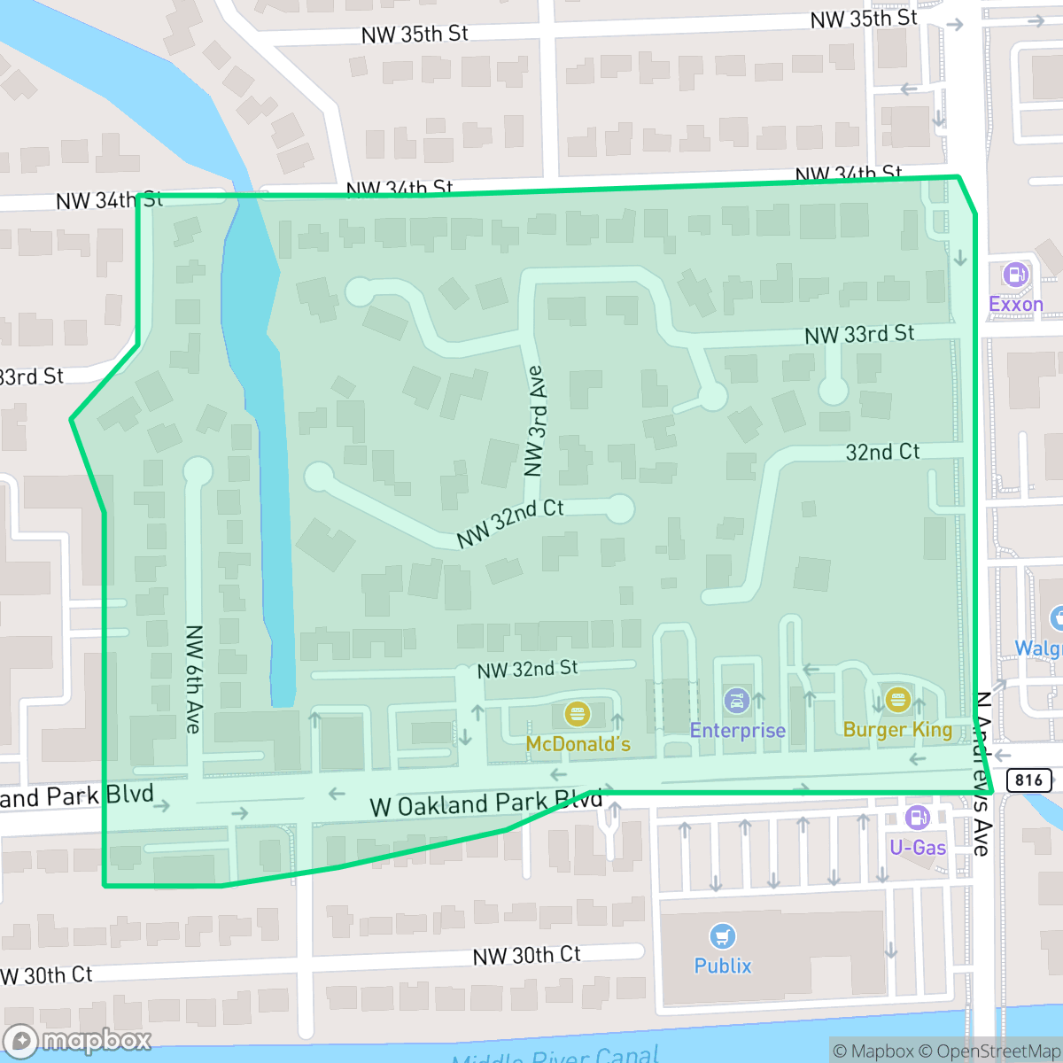 Map showing the location of Sleepy River, Oakland Park, FL