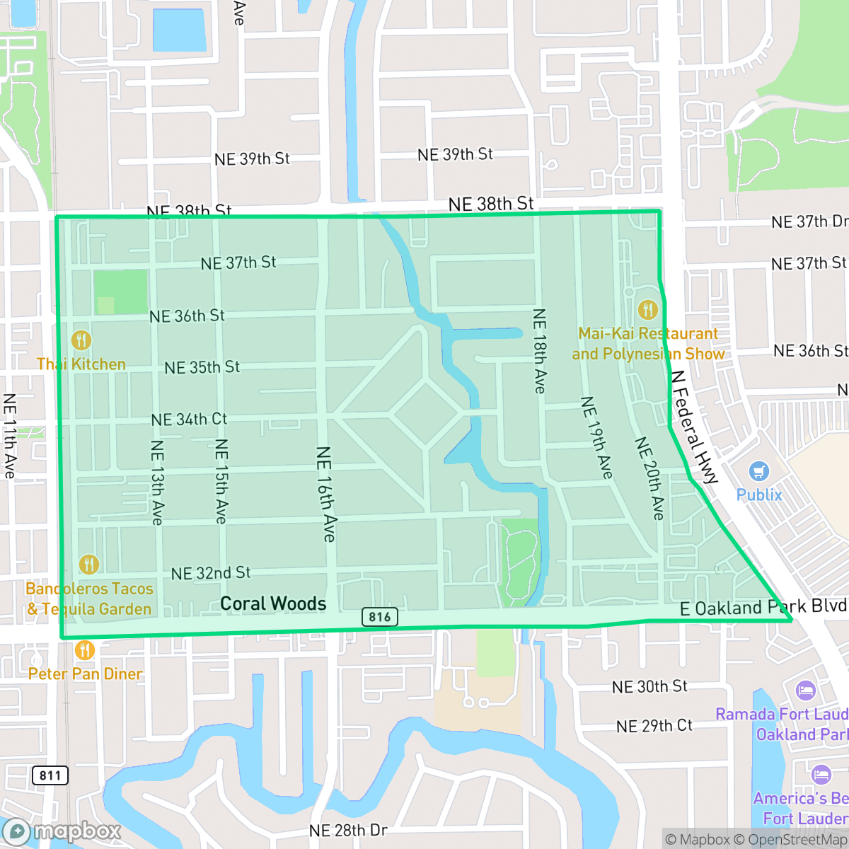 Map showing the location of South Corals, Oakland Park, FL