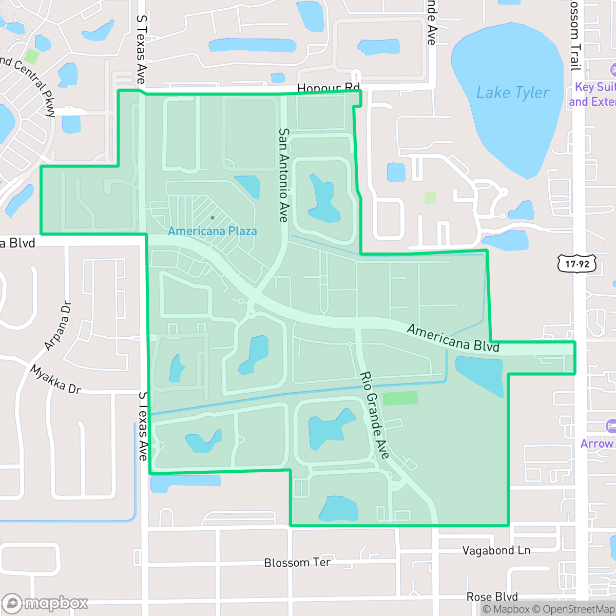 Map showing the location of Americana, Orlando, FL