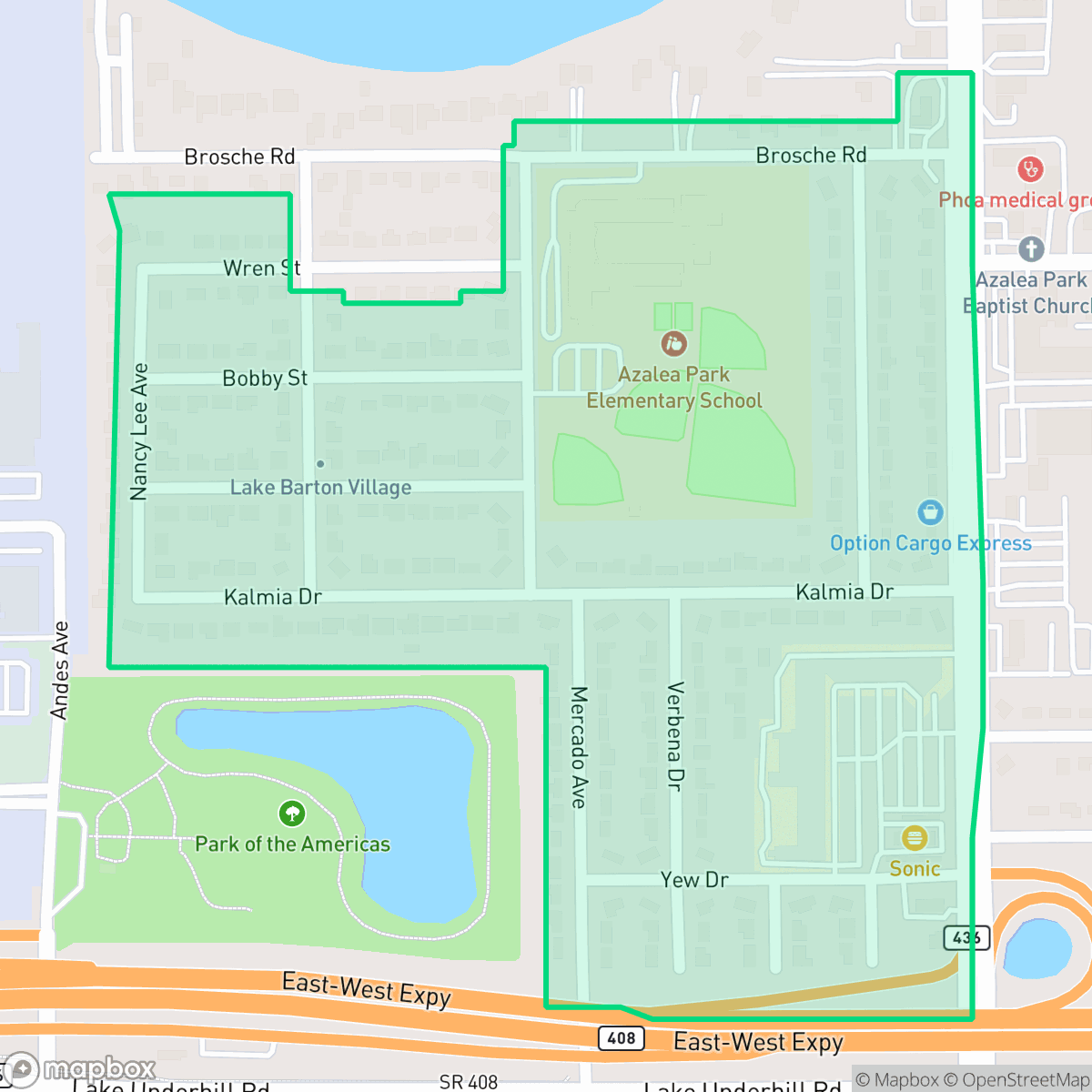 Map showing the location of Azalea Park, Orlando, FL
