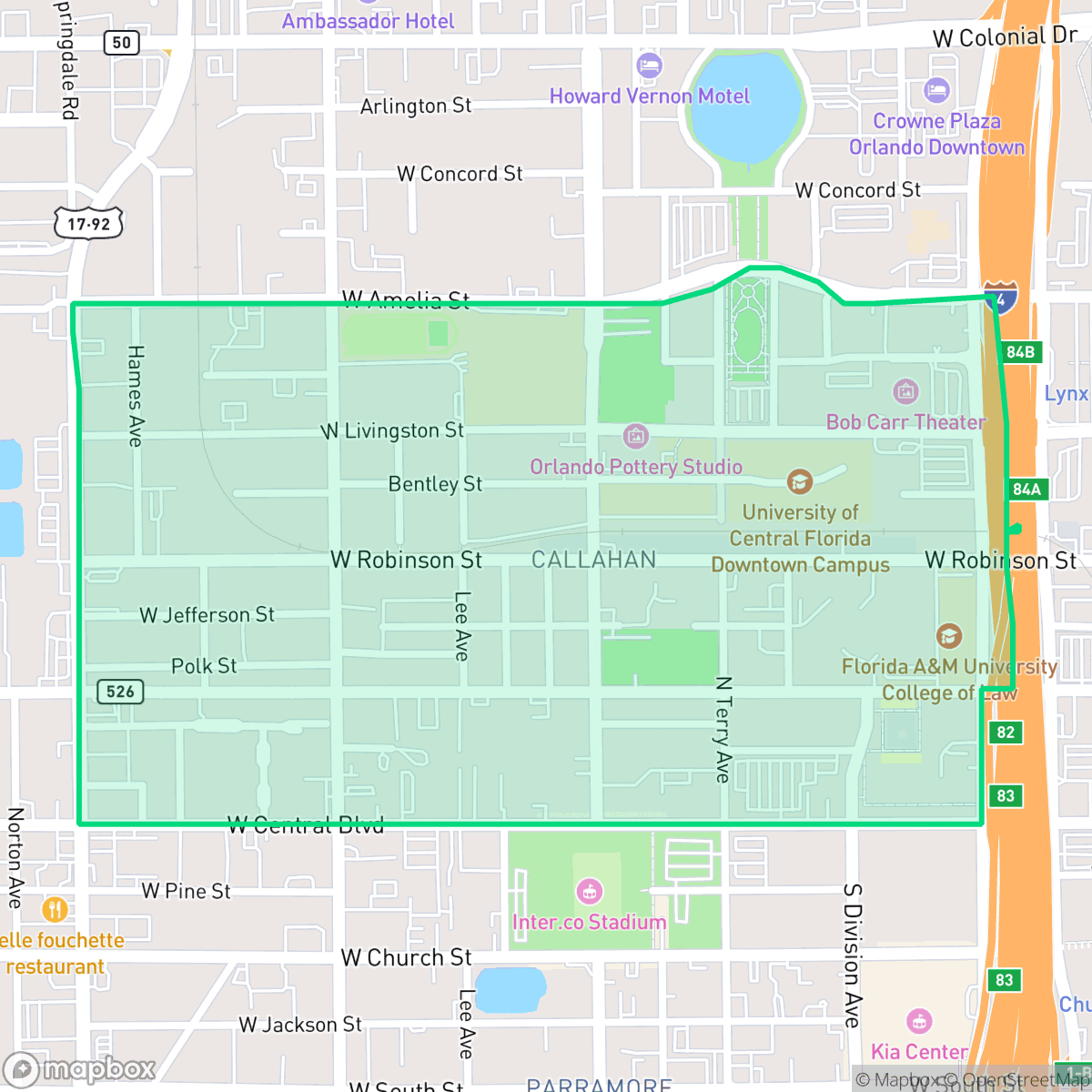 Map showing the location of Callahan, Orlando, FL