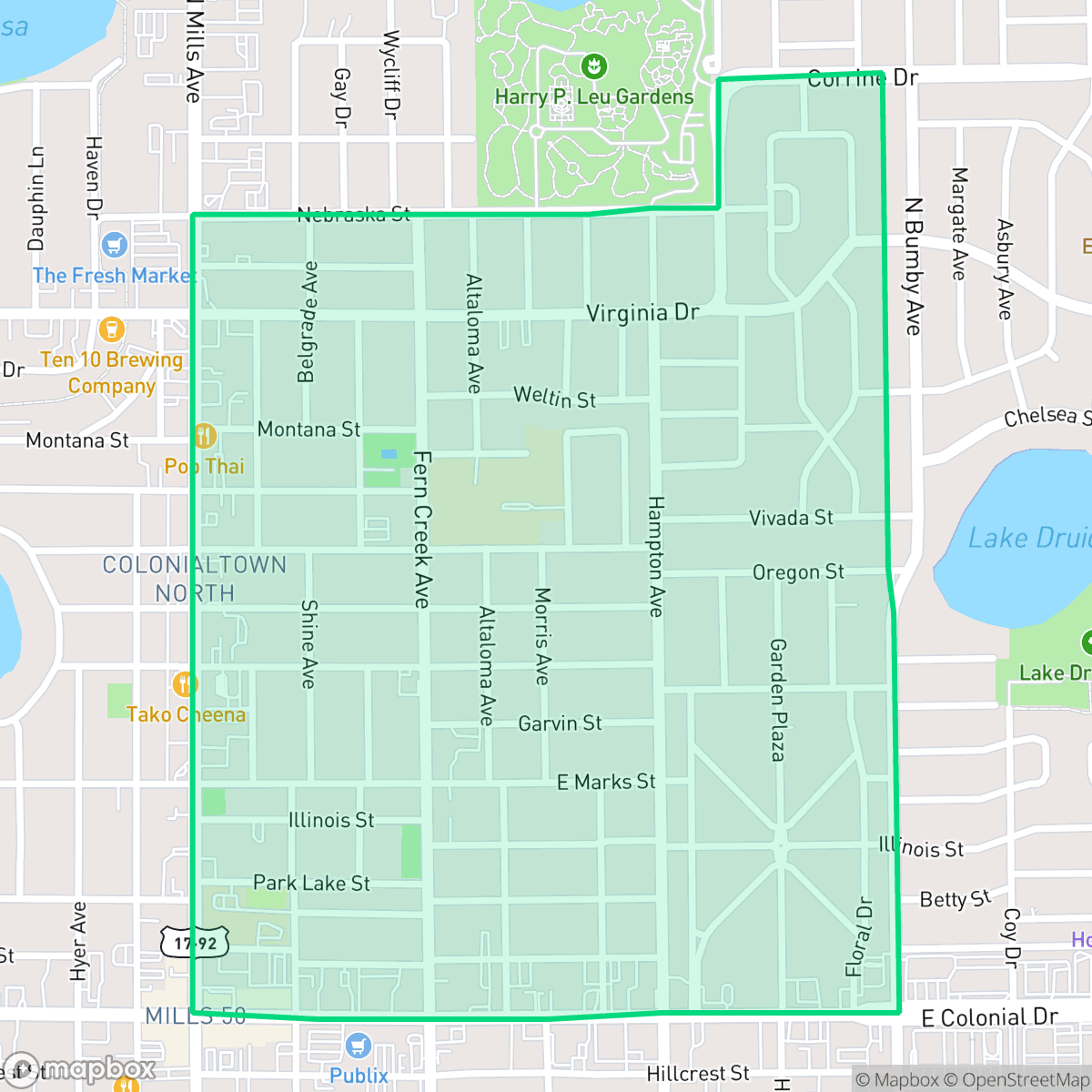 Map showing the location of Colonialtown North, Orlando, FL