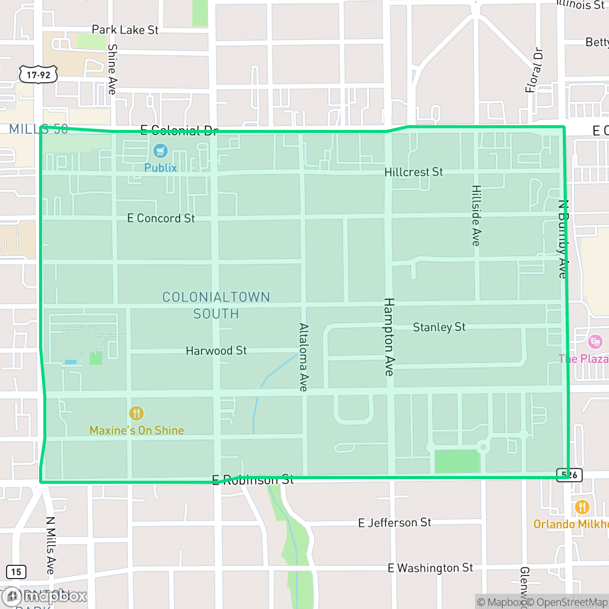 Map showing the location of Colonialtown South, Orlando, FL