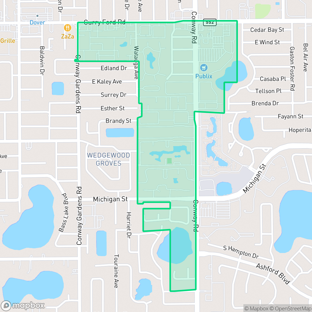 Map showing the location of Conway, Orlando, FL