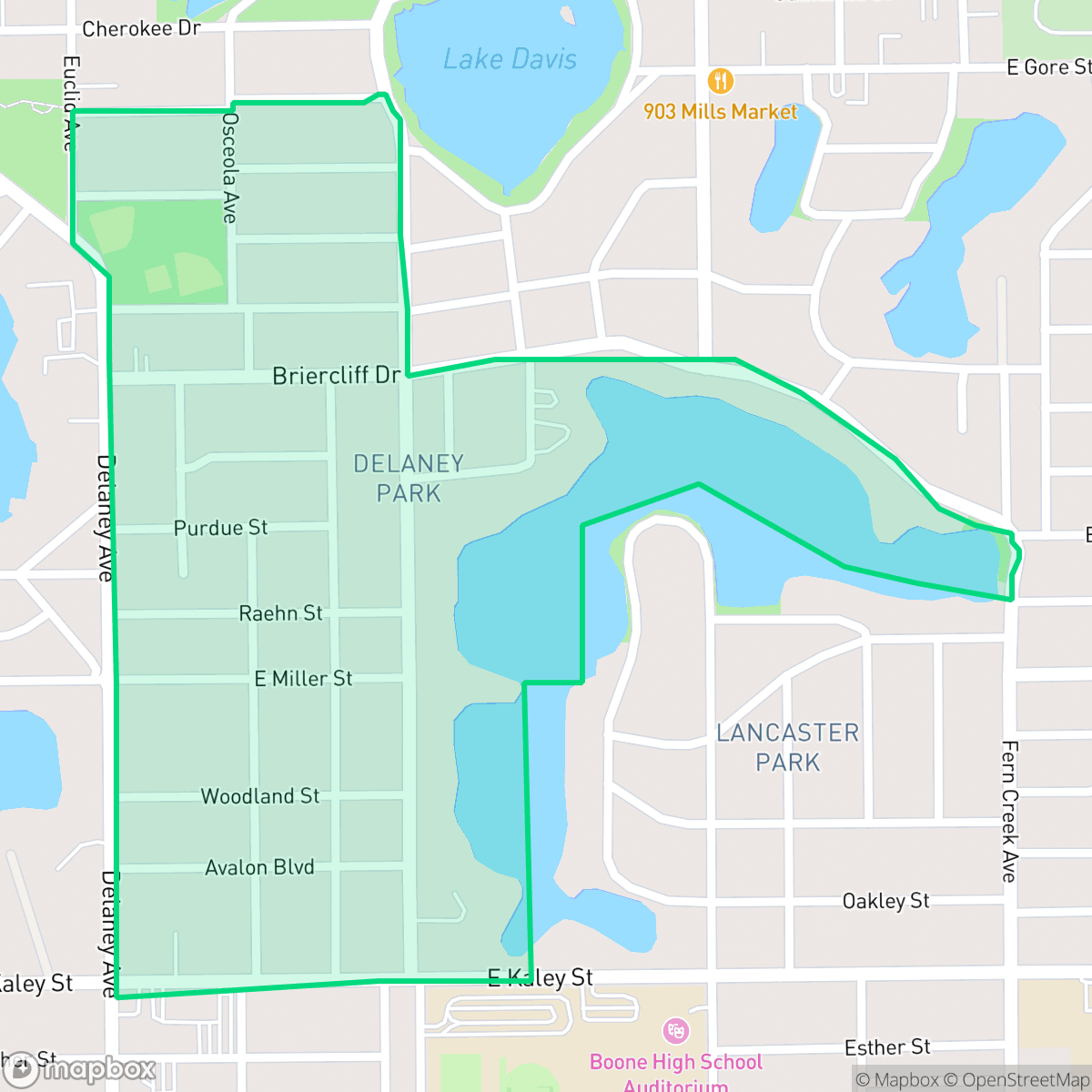 Map showing the location of Delaney Park, Orlando, FL