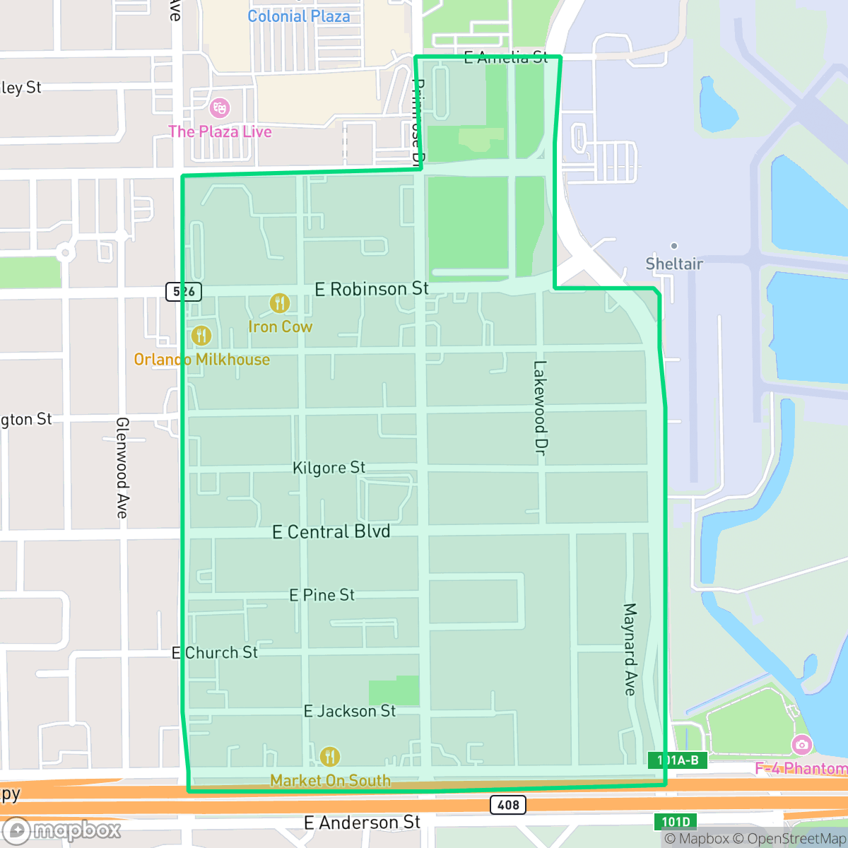 Map showing the location of East Central Park, Orlando, FL