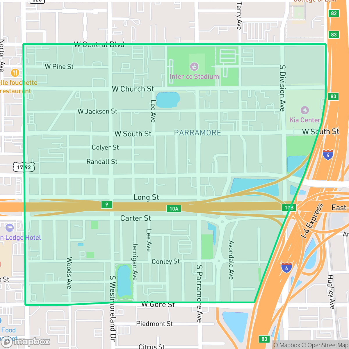 Map showing the location of Holden-Parramore, Orlando, FL