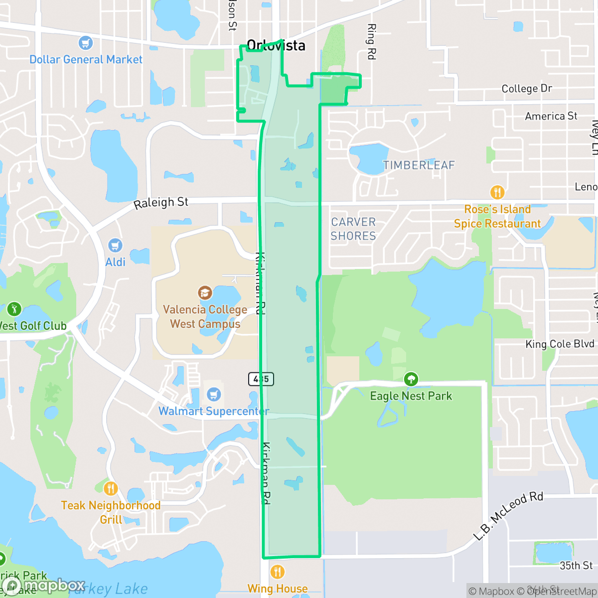 Map showing the location of Kirkman North, Orlando, FL