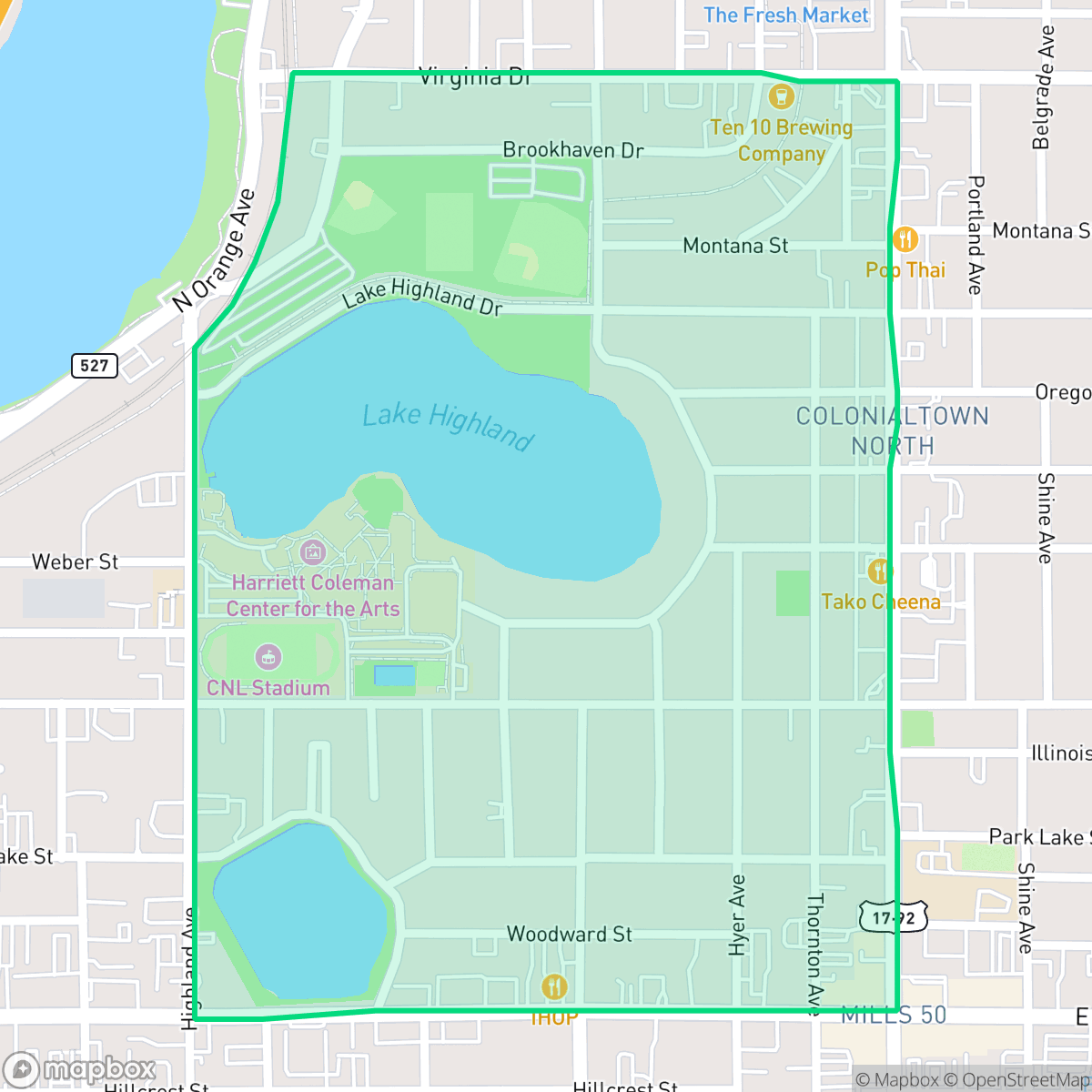 Map showing the location of Park Lake-Highland, Orlando, FL