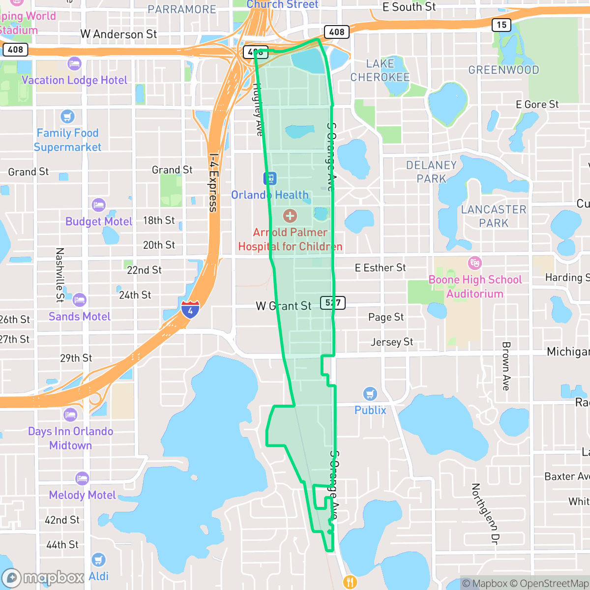 Map showing the location of South Orange, Orlando, FL