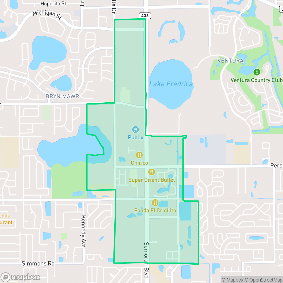 Map showing the location of South Semoran, Orlando, FL